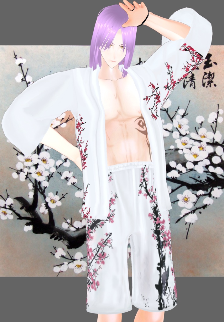 Plum Blossom Festive Shorts Set Modern Kimono Style