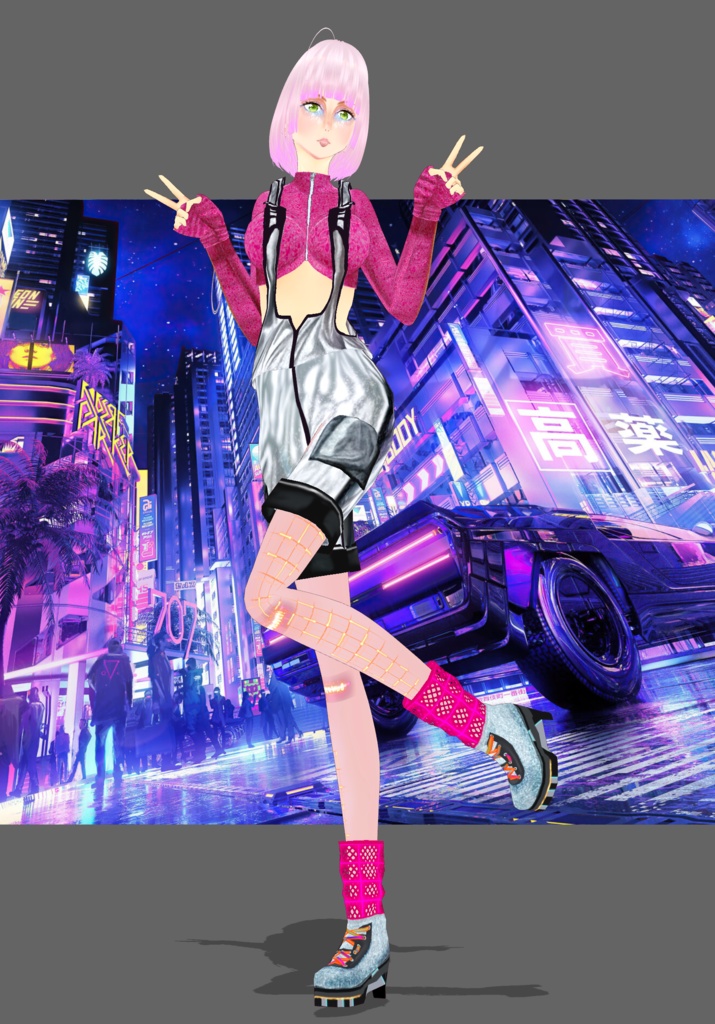 Pink Silver Cyberpunk Romper Set. Cyberpunk Fashion