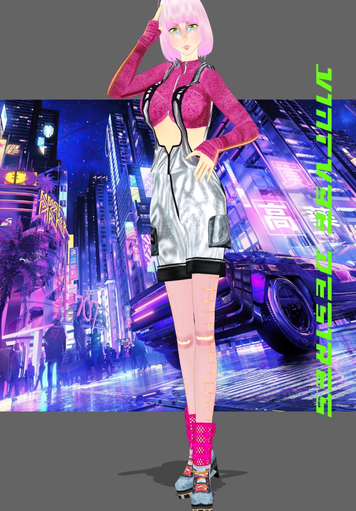 Pink Silver Cyberpunk Romper Set. Cyberpunk Fashion