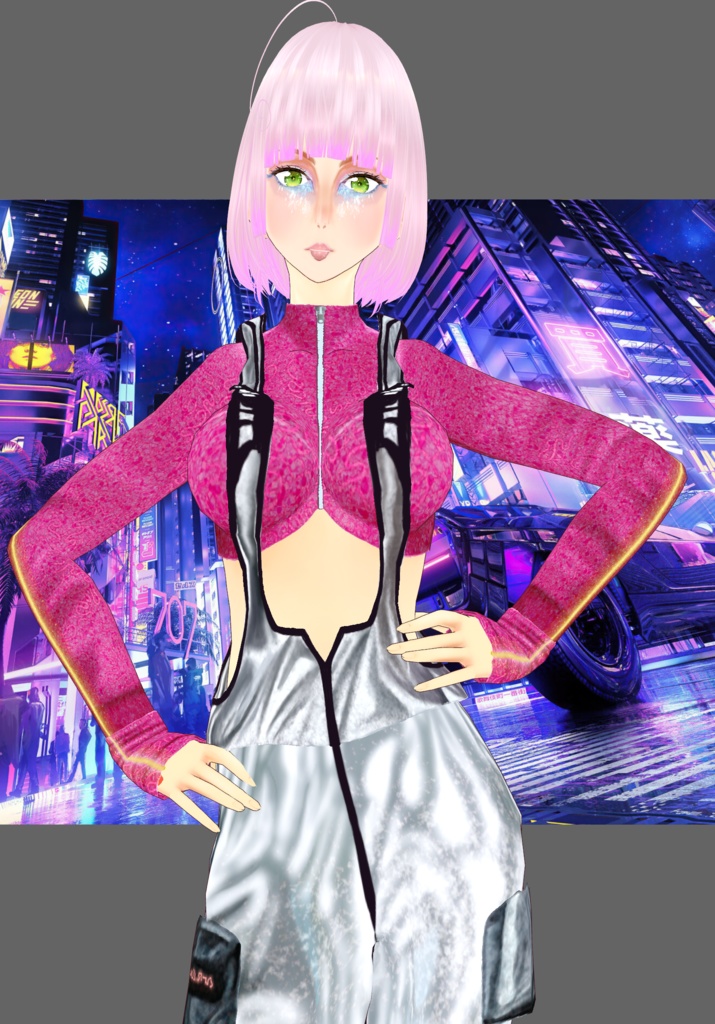 Pink Silver Cyberpunk Romper Set. Cyberpunk Fashion