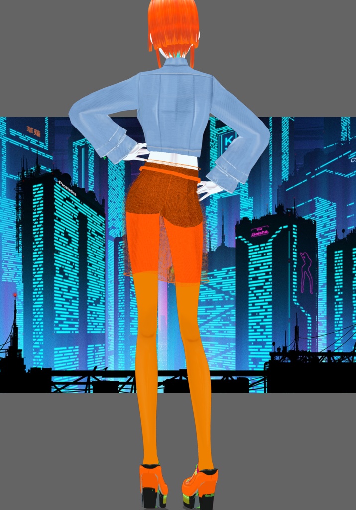 Cyberpunk Denim Orange Set