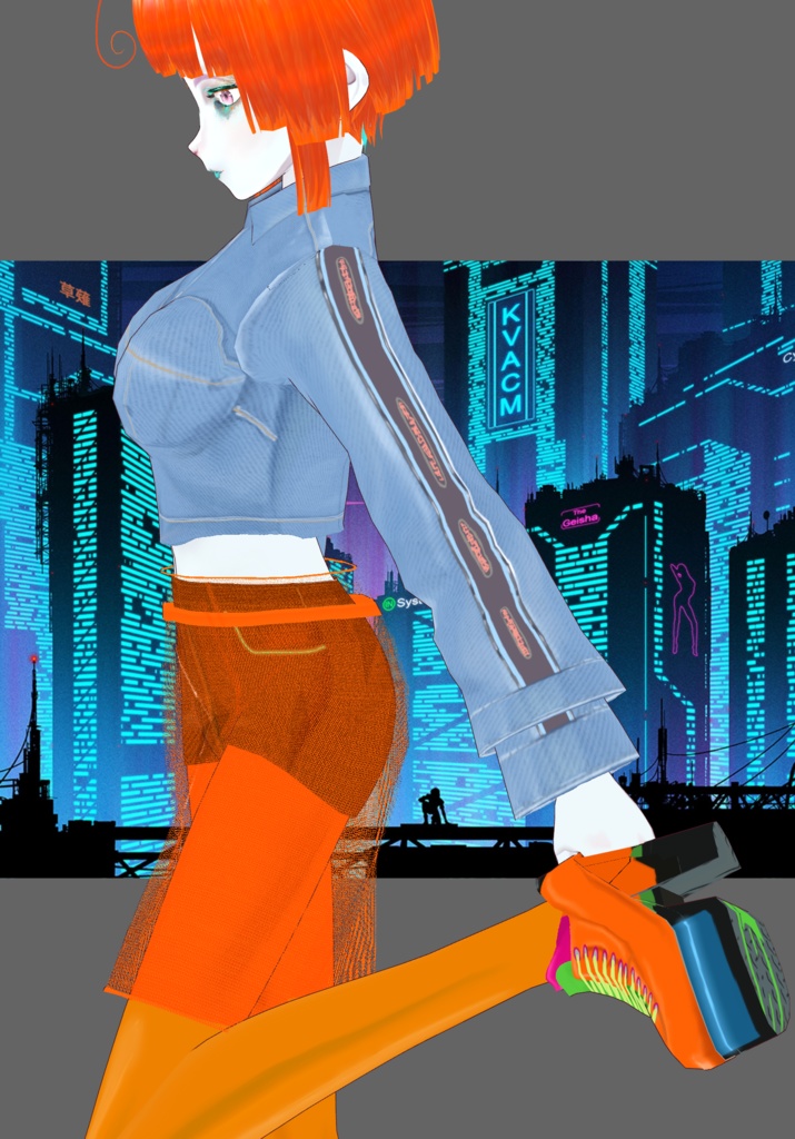 Cyberpunk Denim Orange Set