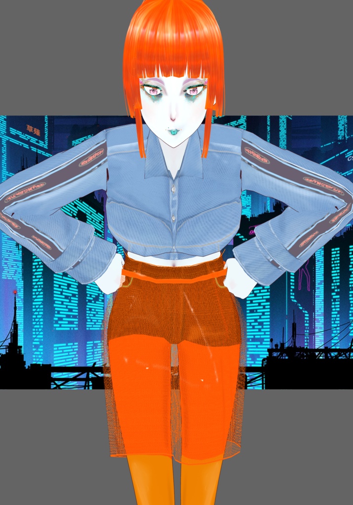 Cyberpunk Denim Orange Set