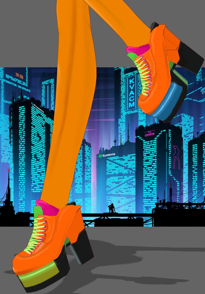 Cyberpunk Denim Orange Set