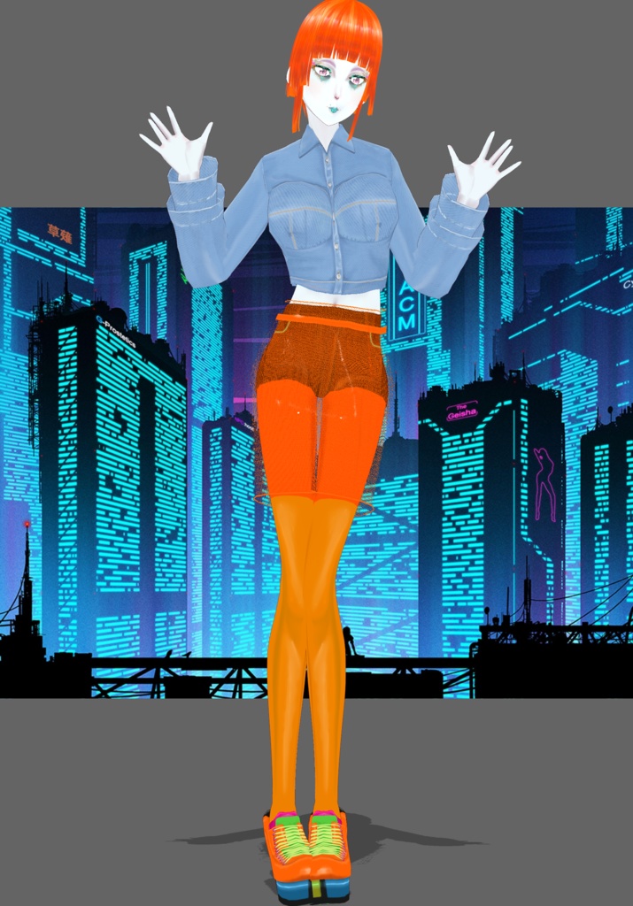 Cyberpunk Denim Orange Set