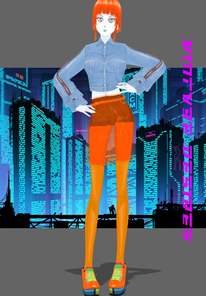 Cyberpunk Denim Orange Set