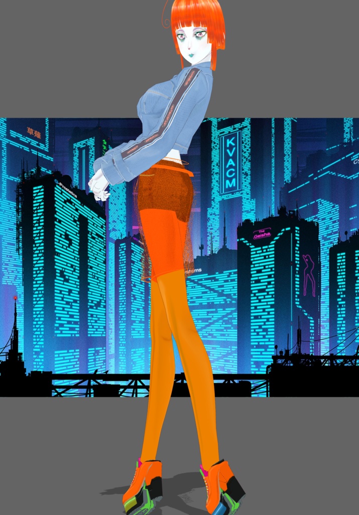 Cyberpunk Denim Orange Set