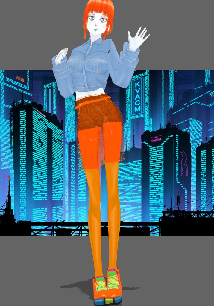 Cyberpunk Denim Orange Set