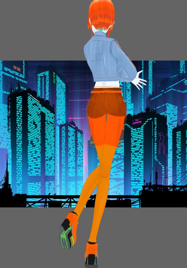 Cyberpunk Denim Orange Set