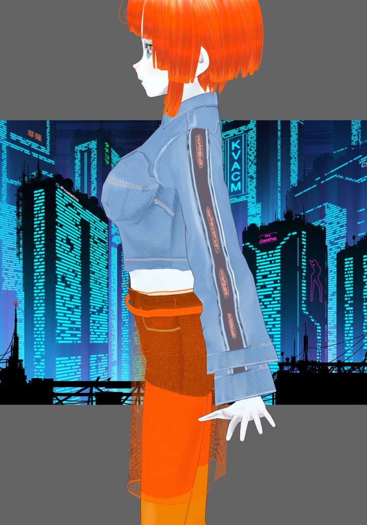 Cyberpunk Denim Orange Set