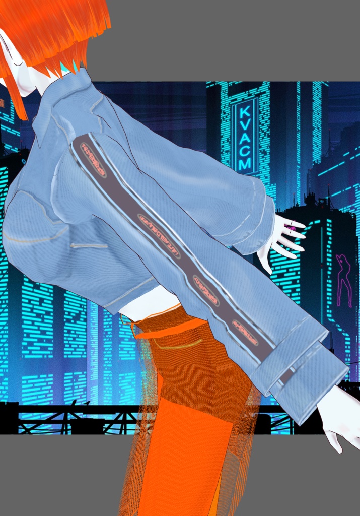 Cyberpunk Denim Orange Set