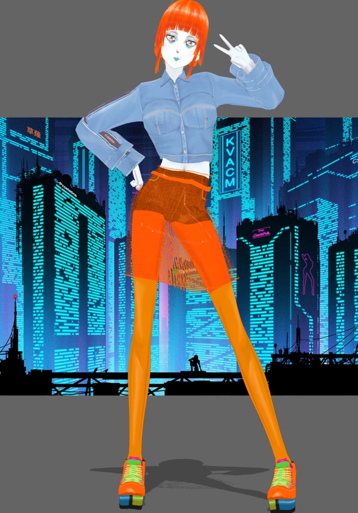 Cyberpunk Denim Orange Set