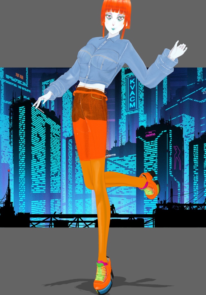 Cyberpunk Denim Orange Set