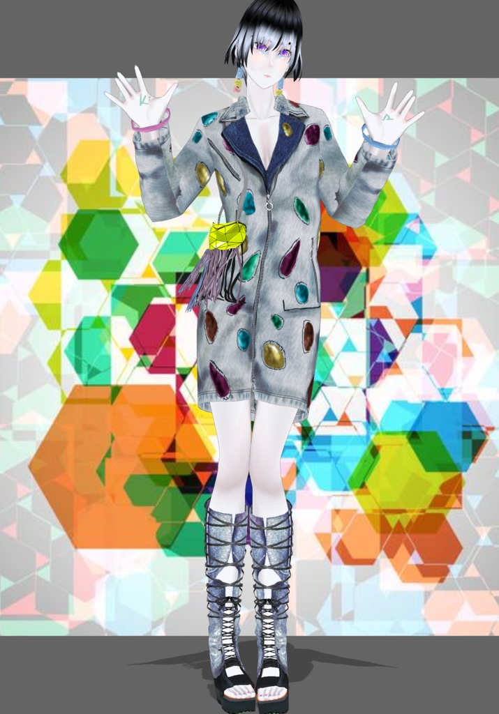 Denim Stone CyberPunk Dress Set