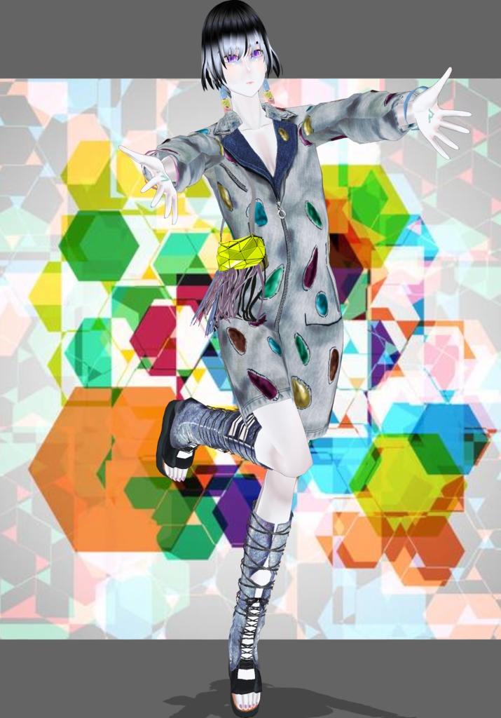 Denim Stone CyberPunk Dress Set