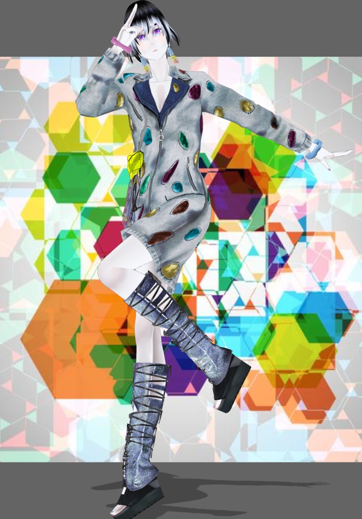 Denim Stone CyberPunk Dress Set