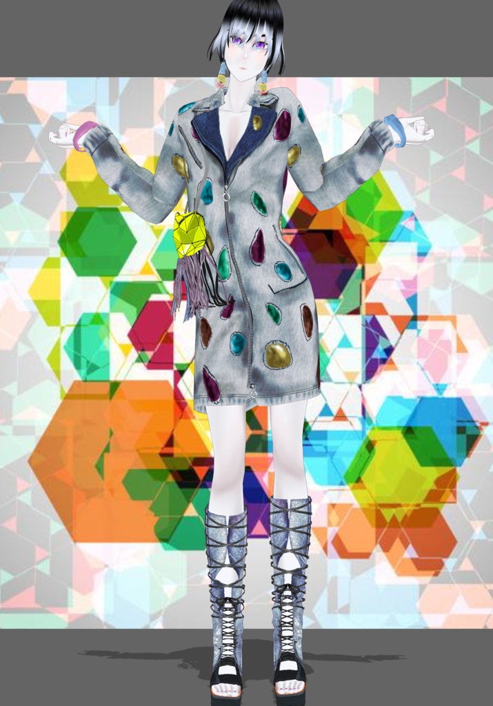 Denim Stone CyberPunk Dress Set