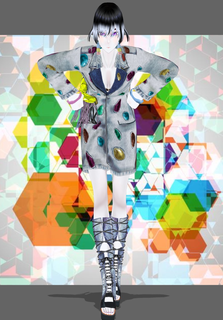 Denim Stone CyberPunk Dress Set