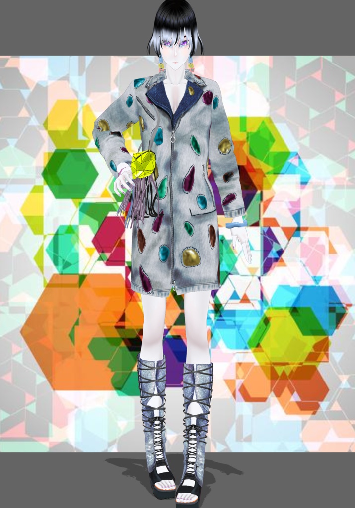 Denim Stone CyberPunk Dress Set