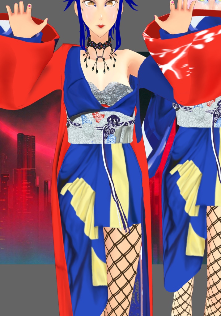 Electric Kimono Sarong Set Cyberpunk Kimono Set