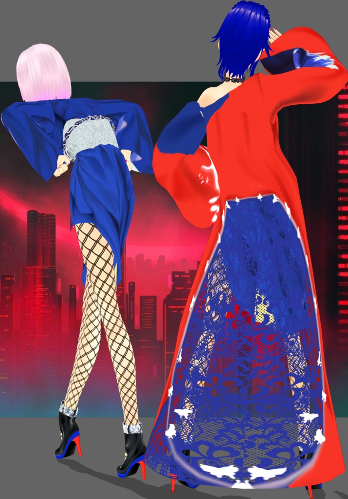Electric Kimono Sarong Set Cyberpunk Kimono Set