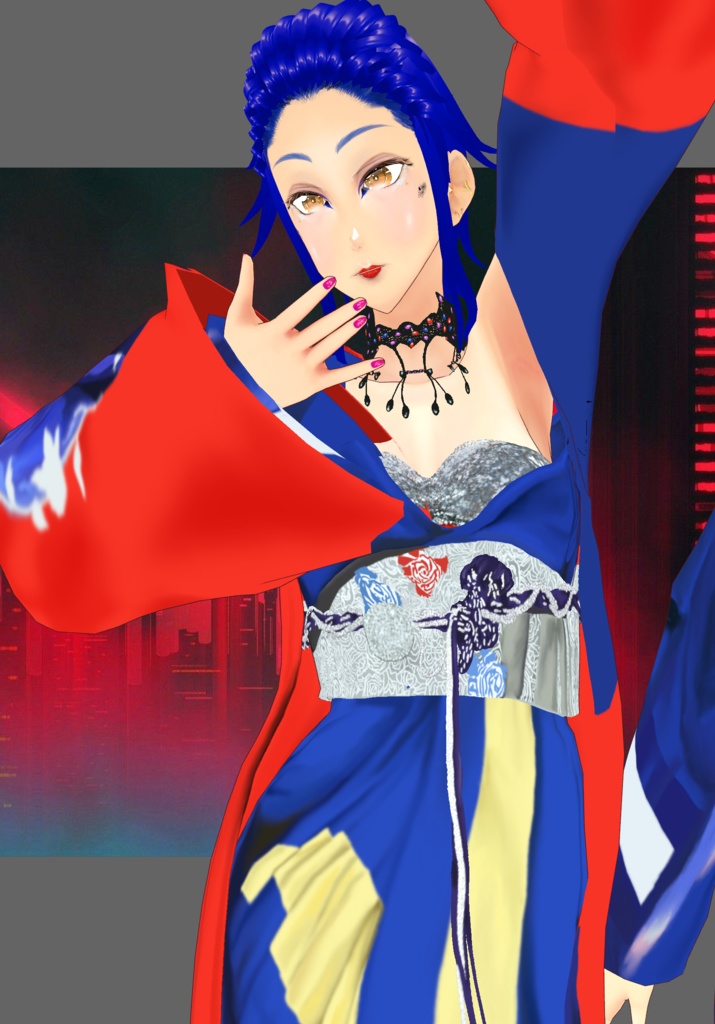 Electric Kimono Sarong Set Cyberpunk Kimono Set