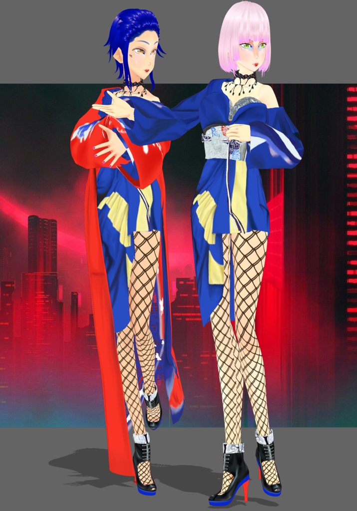 Electric Kimono Sarong Set Cyberpunk Kimono Set