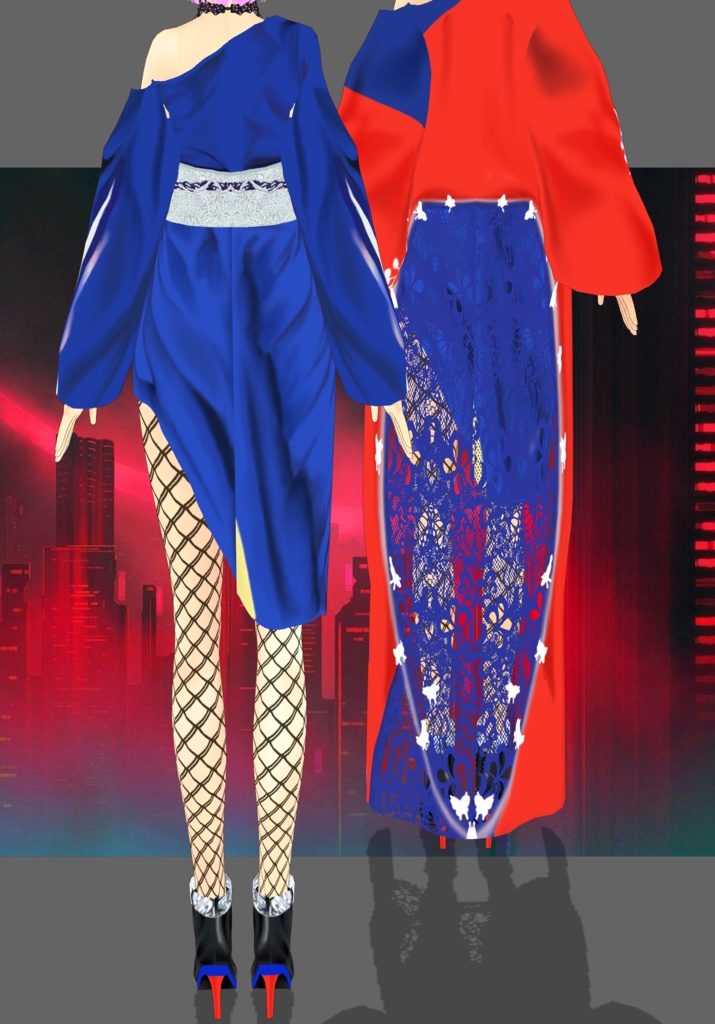 Electric Kimono Sarong Set Cyberpunk Kimono Set