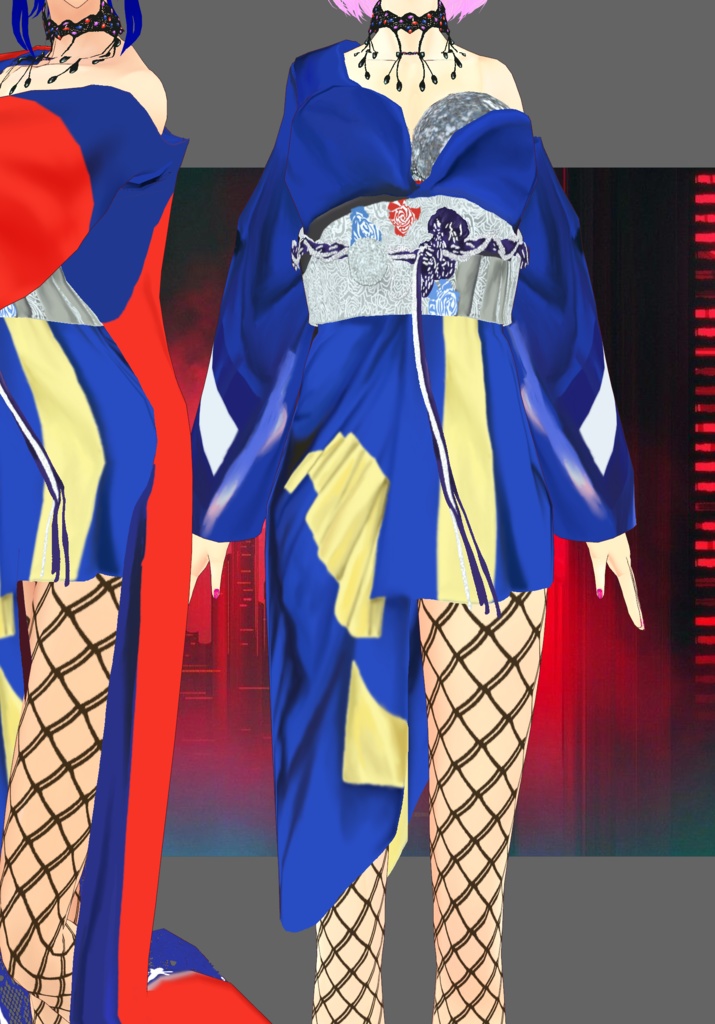 Electric Kimono Sarong Set Cyberpunk Kimono Set