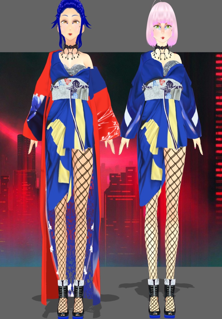 Electric Kimono Sarong Set Cyberpunk Kimono Set