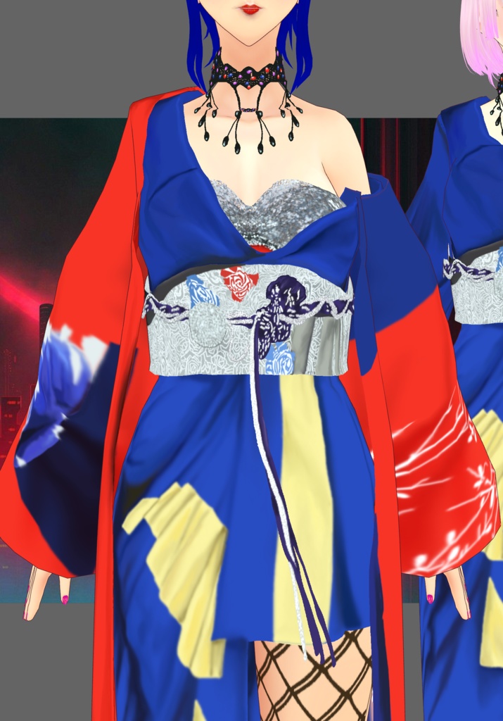 Electric Kimono Sarong Set Cyberpunk Kimono Set