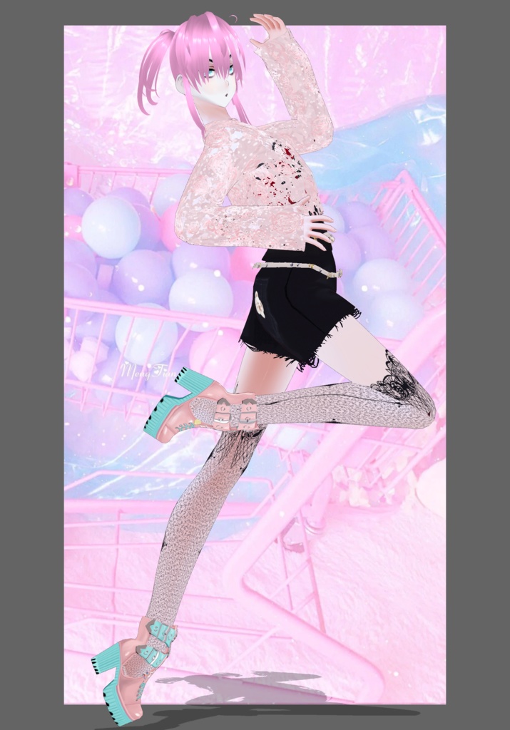 Pastel Pink Rose Lace Punkrock Set