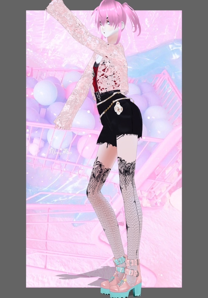 Pastel Pink Rose Lace Punkrock Set