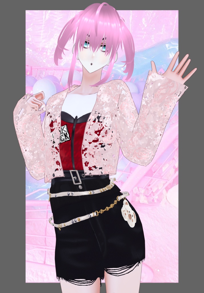 Pastel Pink Rose Lace Punkrock Set