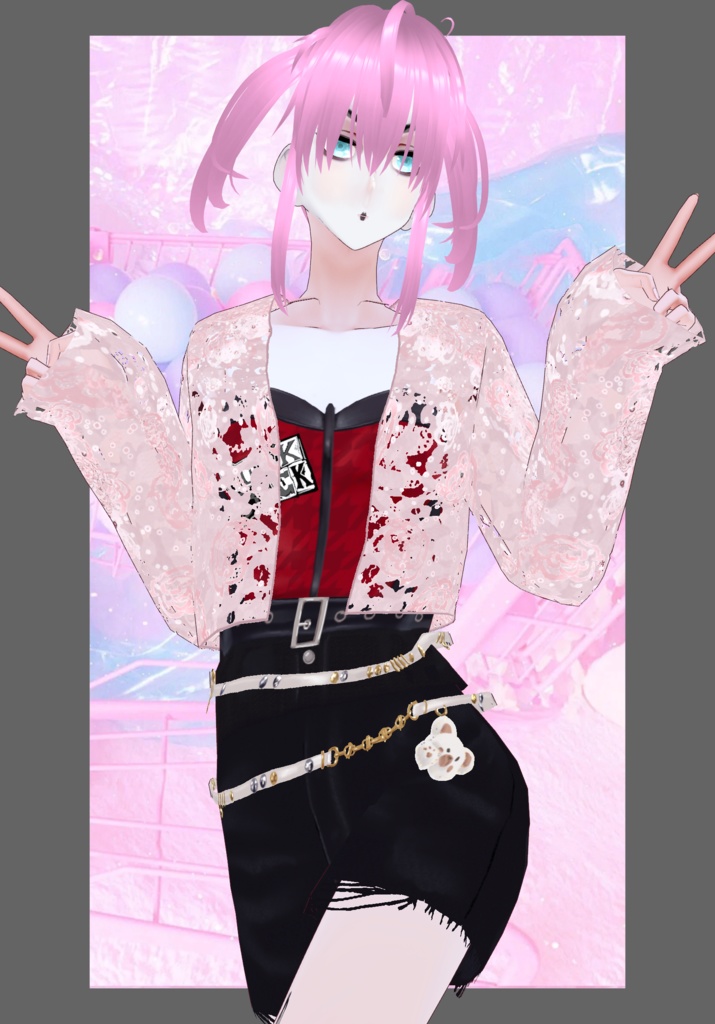 Pastel Pink Rose Lace Punkrock Set