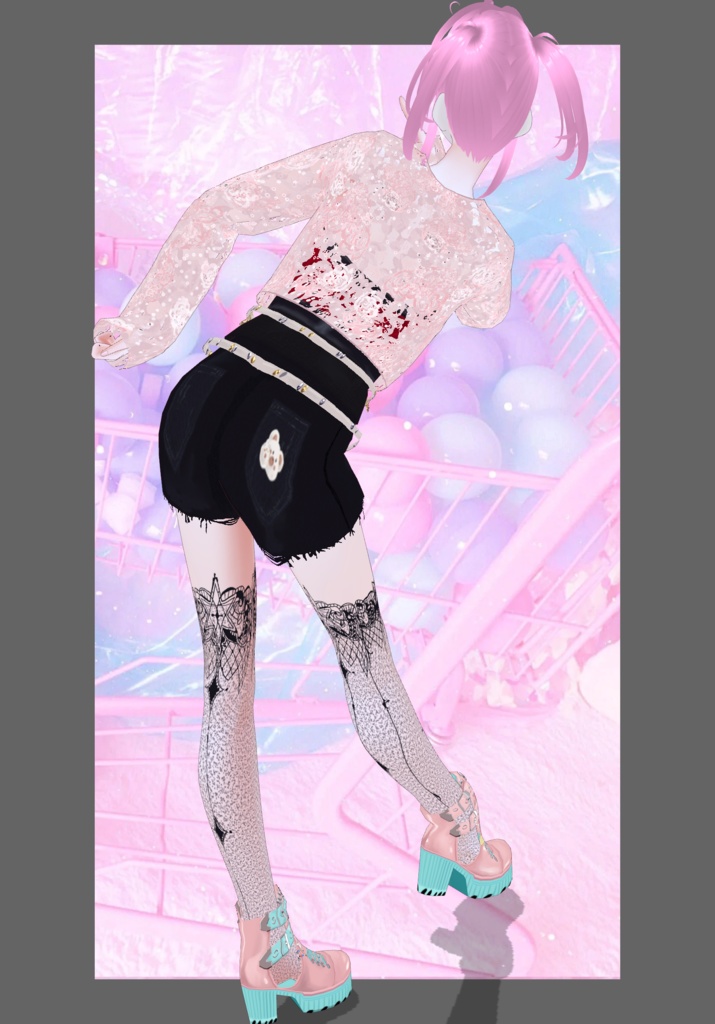 Pastel Pink Rose Lace Punkrock Set