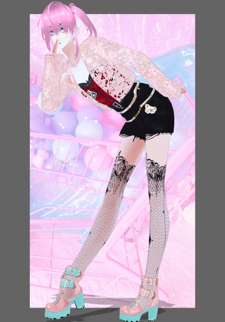 Pastel Pink Rose Lace Punkrock Set