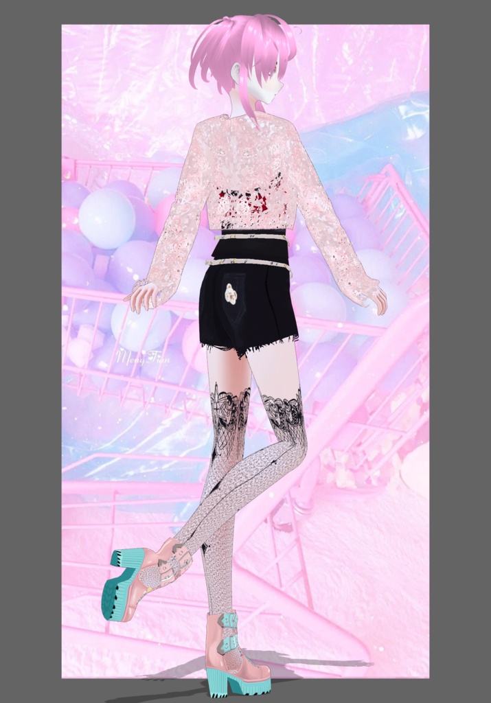 Pastel Pink Rose Lace Punkrock Set