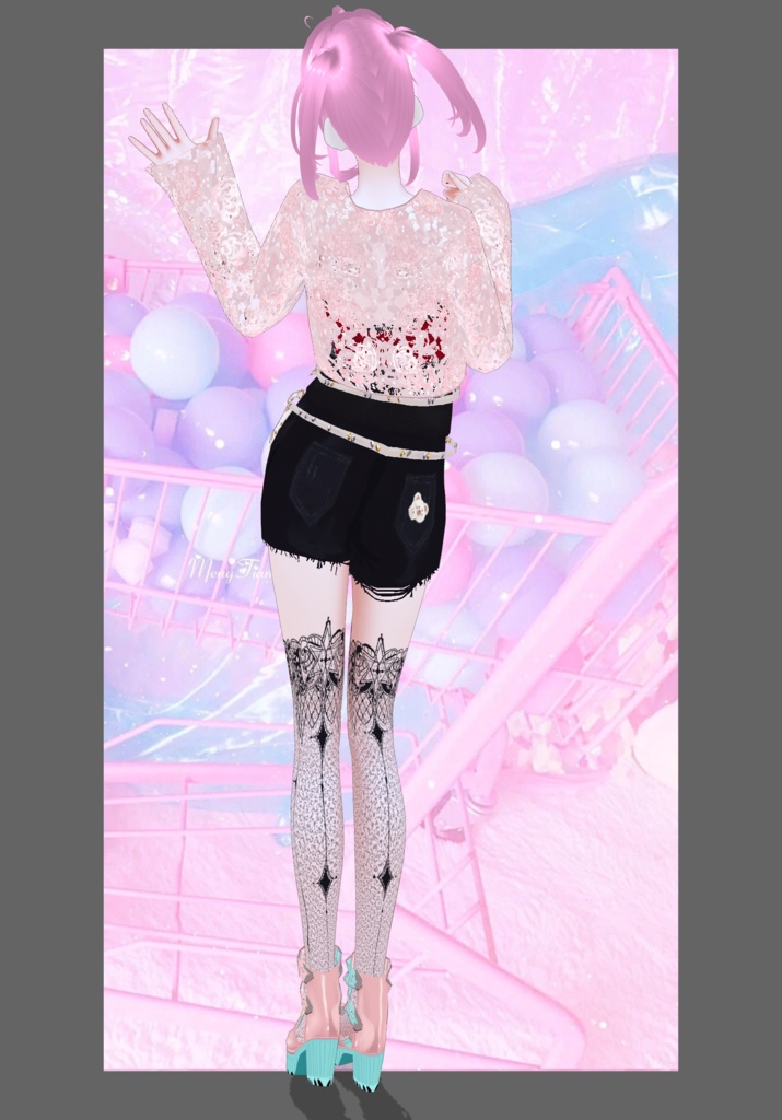 Pastel Pink Rose Lace Punkrock Set