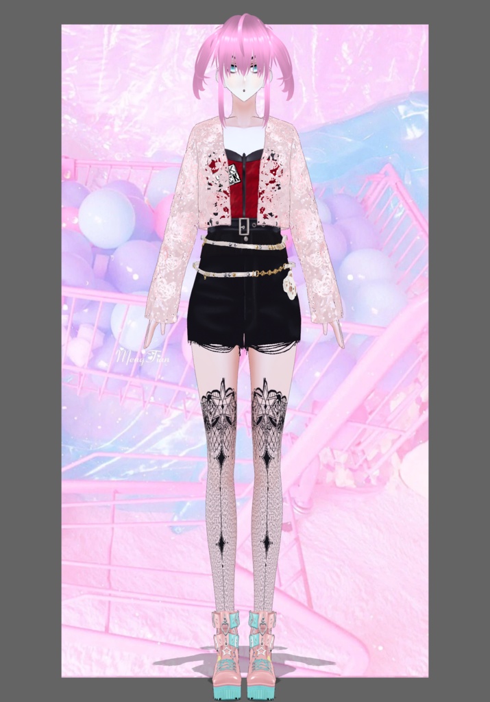 Pastel Pink Rose Lace Punkrock Set