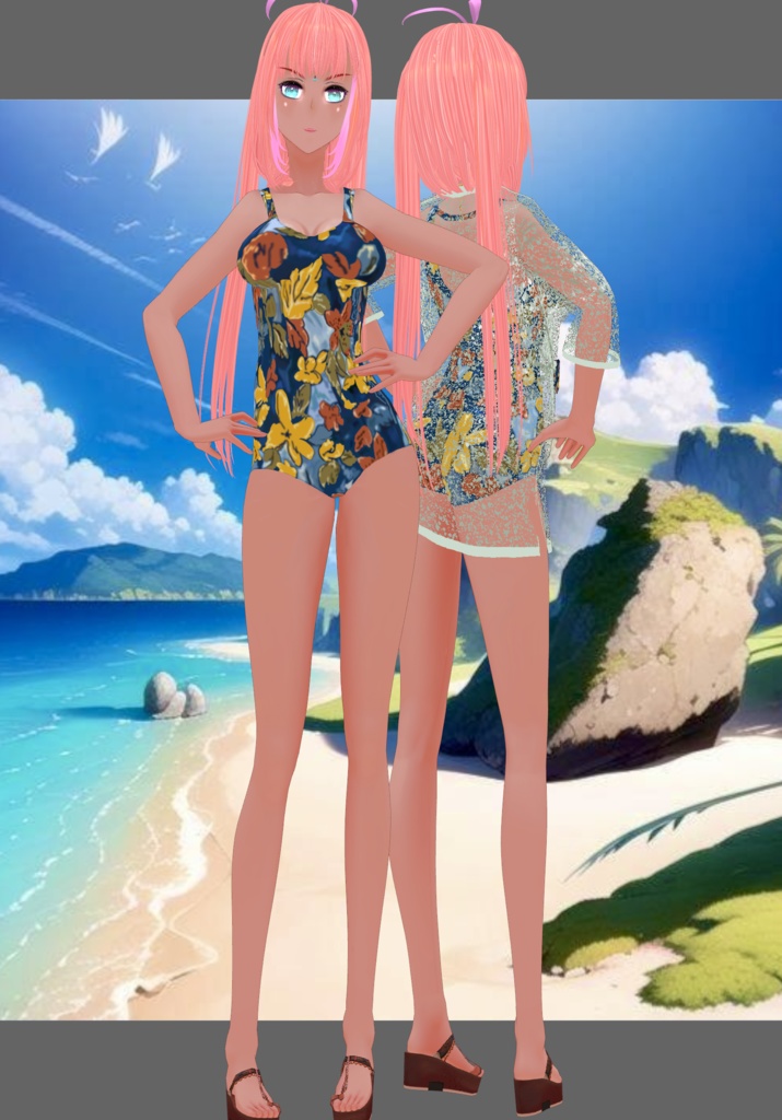 70s Floral OnePiece Swim Set