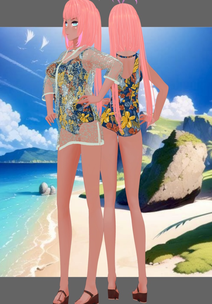 70s Floral OnePiece Swim Set