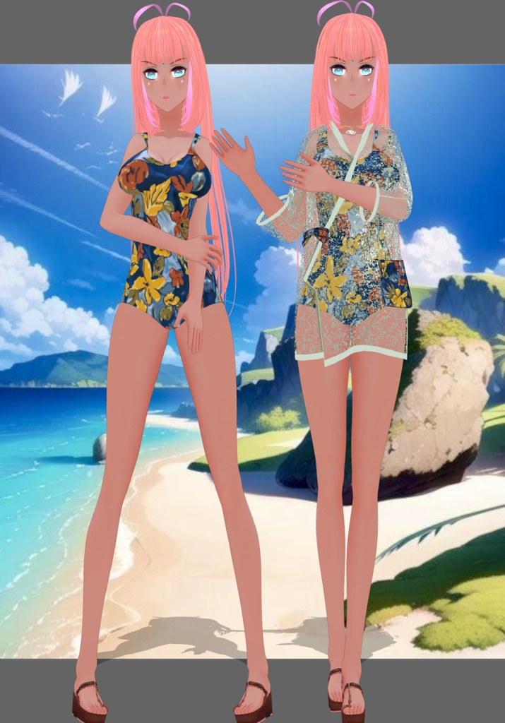 70s Floral OnePiece Swim Set