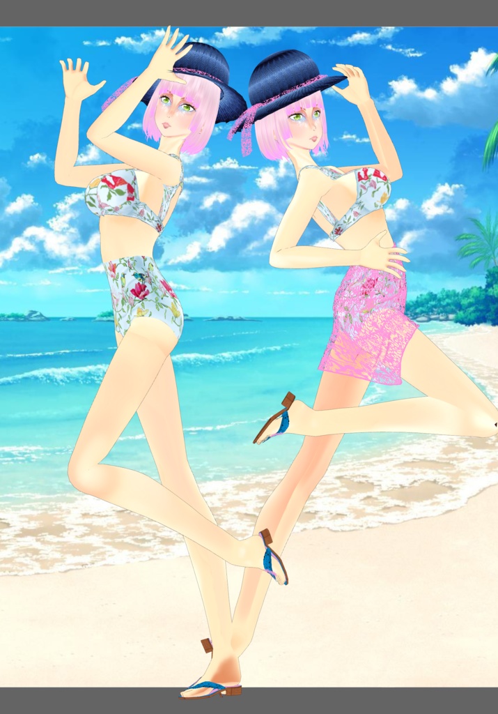 Blue/Pink Tropical High-waisted Bikini Set