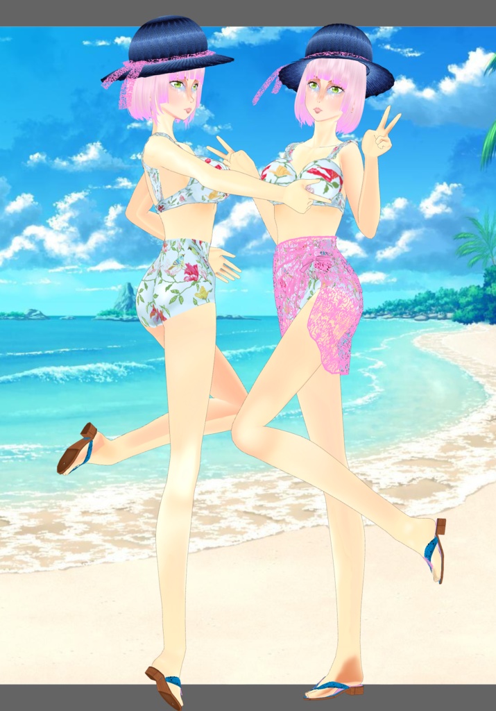 Blue/Pink Tropical High-waisted Bikini Set