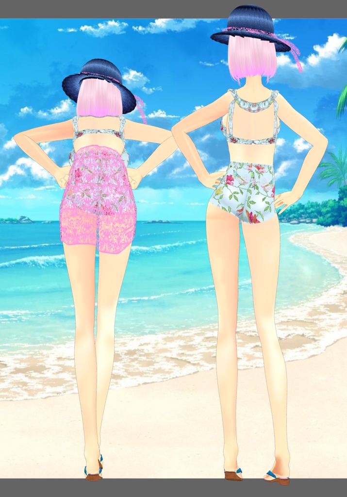 Blue/Pink Tropical High-waisted Bikini Set