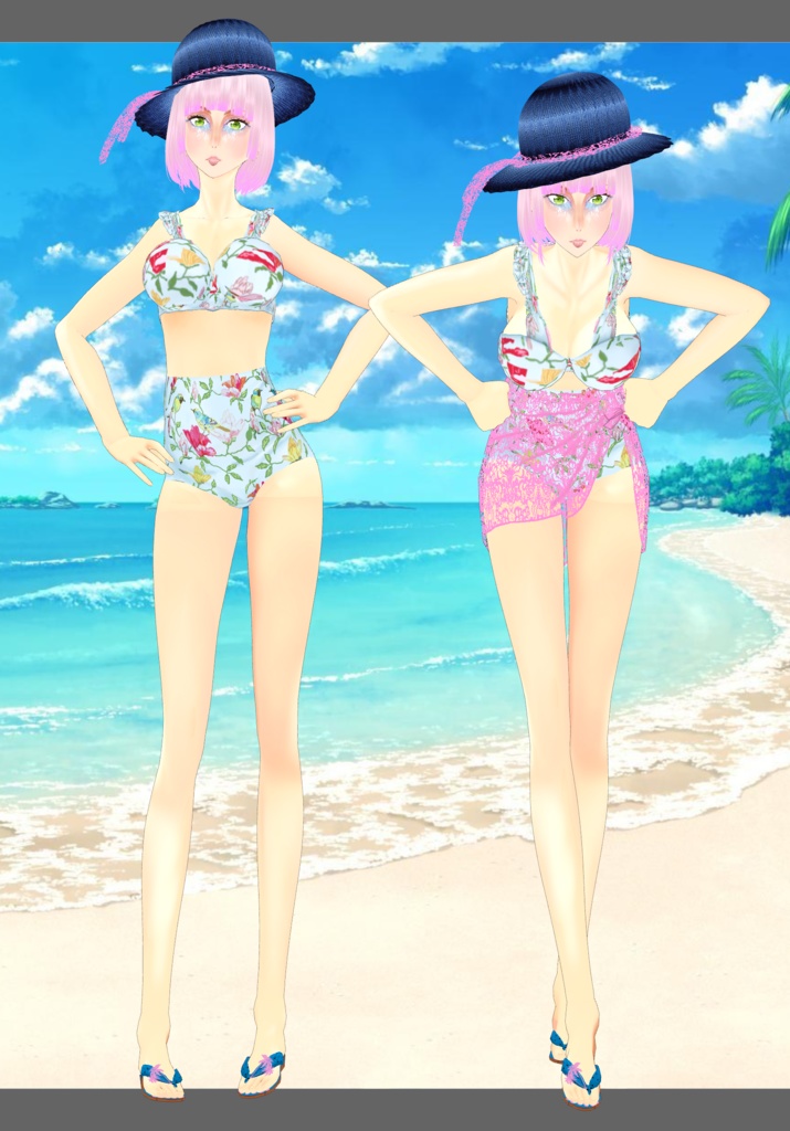 Blue/Pink Tropical High-waisted Bikini Set