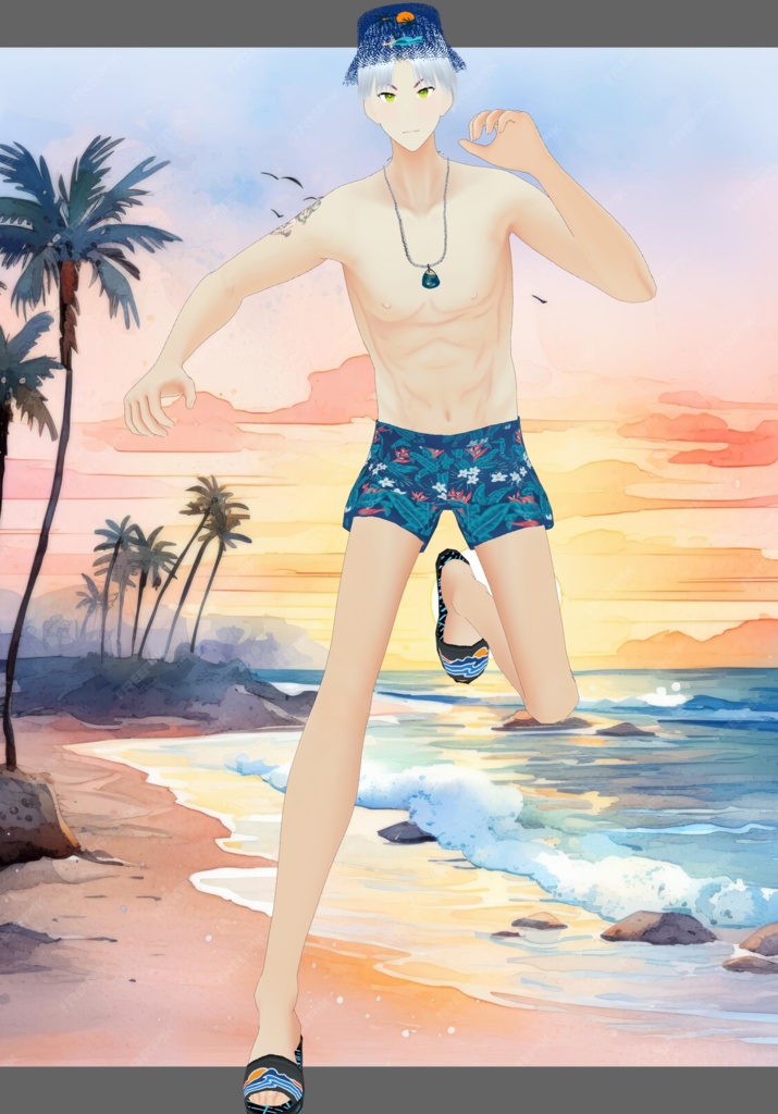 Blue PalmTree Swim Set