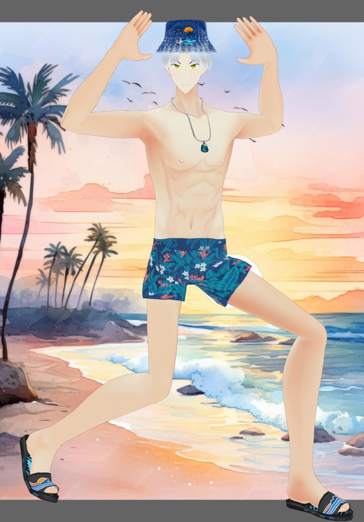 Blue PalmTree Swim Set