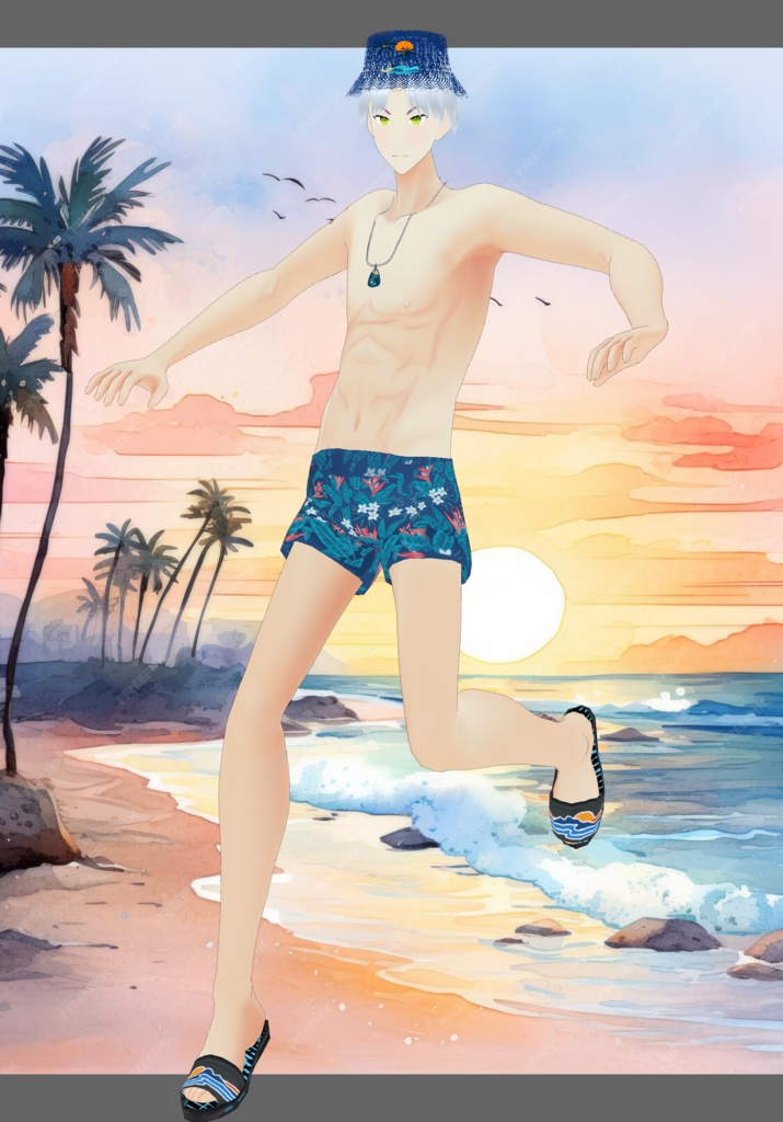 Blue PalmTree Swim Set